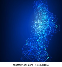 Blue background abstract polygonal futuristic, technology science concept, vector illustration. 