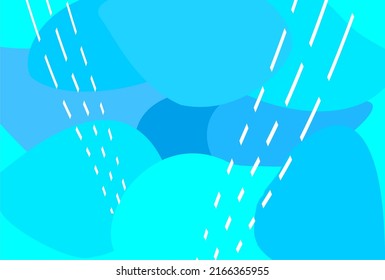 fondo azul. cielo azul abstracto y nubes. nubes estilizadas y lluvia. cielo de dibujos animados. ilustración vectorial. volar, aero, sin personas, al estilo minimalista