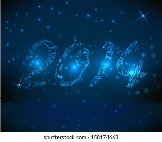 Blue background with abstract swirl 2014 sign