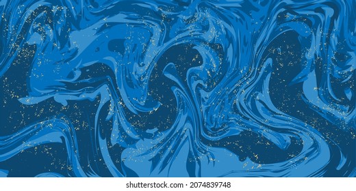 Blue background. Abstract wavy blue background with gold grunge. Marble texture. Wave effect. Vector illustration.