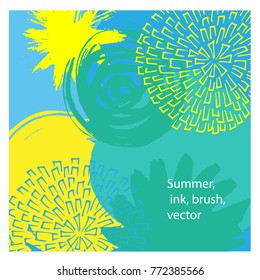 blue background, abstraction, handmade, ink, brush