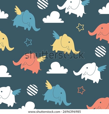 blue background animal elephant cute cartoon seamless pattern vector design for kids apparel fullprint fabric. This design is suitable for children's clothing textile industry