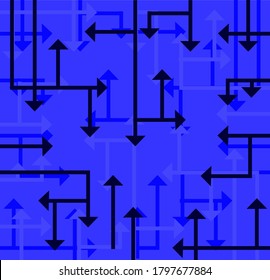 Blue background with arrows in ranges of blue, crossed with each other
