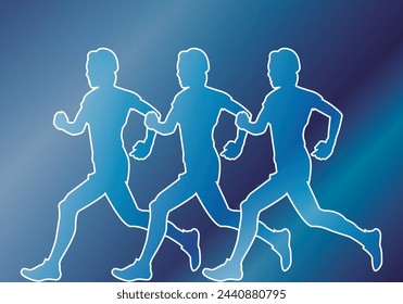 Fondo azul de atletas corriendo en una maratón.