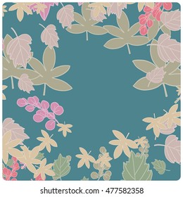 blue background with autumn leaves done with the help of Illustrator brush  in pastel colors