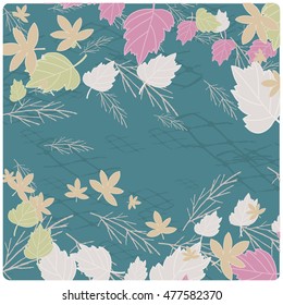 blue background with autumn leaves done with the help of Illustrator brush  in pastel colors