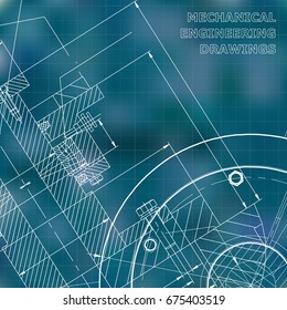 Blue background. Backgrounds of engineering subjects. Technical illustration. Mechanical engineering. Technical design. Instrument making. Cover, banner, flyer