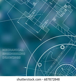 Blue background. Backgrounds of engineering subjects. Technical illustration. Mechanical engineering. Technical design. Instrument making
