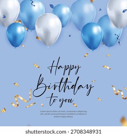 Un fondo azul con globos y un mensaje de feliz cumpleaños para usted