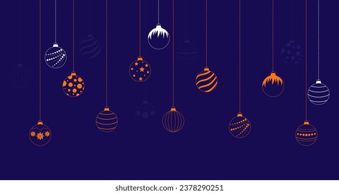 Blue background with сhristmas balls. Christmas decoration for greeting card, poster, banner, advertising. Vector illustration. 