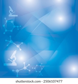 blue background. Banner with molecules, microscope. Vector abstract illustration