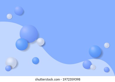 Blue background, banner for product presentation, white and blue spheres in 3d render. Vector illustration.