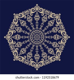 Blue background with beige mandala. Vector illustration. Ideal for printing on fabric or paper.