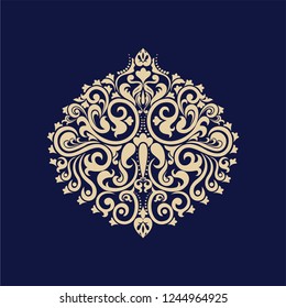 Blue background with beige pattern in baroque style. Vector retro illustration. Ideal for printing on fabric or paper for wallpapers, textile, wrapping. 