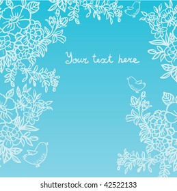 blue background with birds and flowers