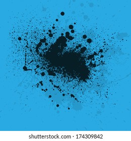 Blue background with black ink blot. eps10