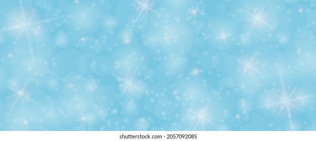 Blue background with bokeh elements and twinkling stars for postcards, banners, greetings and creative design. Flat style.