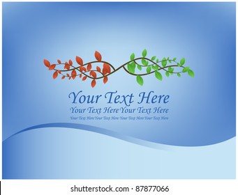 Blue background with branches of leaves symbolizing the coming of autumn