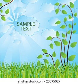 Blue background with branches. Vector illustration