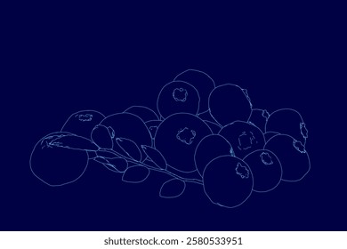 Blue background with a bunch of outline blueberries. The circles are all different sizes and are arranged in a way that makes it look like a bunch of blueberries