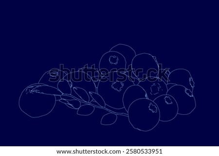 Blue background with a bunch of outline blueberries. The circles are all different sizes and are arranged in a way that makes it look like a bunch of blueberries