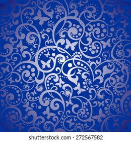 Blue background with butterflies. Vector illustration