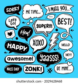 Blue background cartoon bubble text vector design