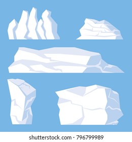 Blue background cartoon Icebergs Set. Design for video games. Arctic. Antarctic. Vector Illustration. 