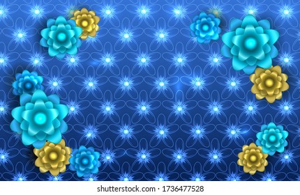 Blue background in chinese style with traditional flower. Vector.