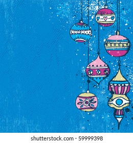blue background with christmas balls,  vector illustration