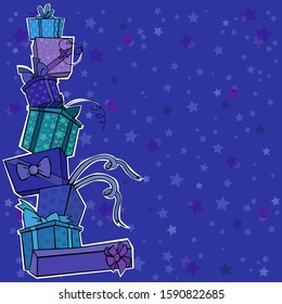 Blue background with Christmas gifts