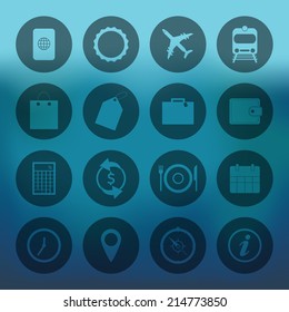 Blue background with circle Travel Icons set
