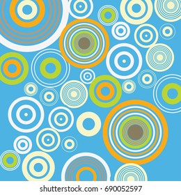 Blue background with circles. Retro vintage pop style. Vector illustration