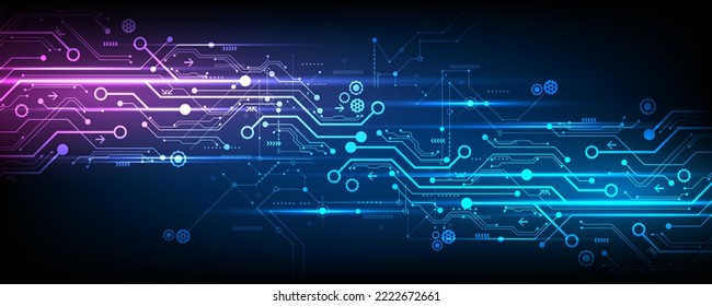 
blue background circuit board and communication network cog technology hi tech