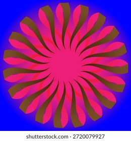 Fundo azul com um ornamento circular na forma de uma flor rosa. Padrão de caleidoscópio para design.

