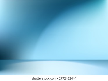 Blue background clean studio with spotlight in empty clean, Blue gradient empty room studio gradient used for background, Dark blue background with shine use for product shooting in clean background