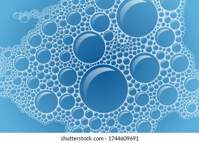 Blue background of a close-up of soap foam.