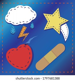 blue background with cloud, star and heart