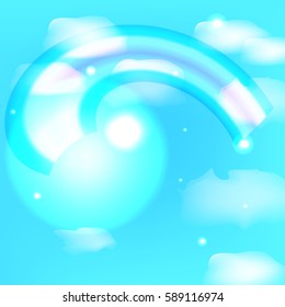 blue background with clouds and rainbow