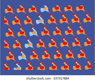 Blue background with cockerels.