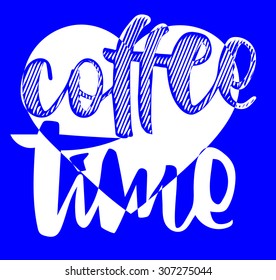 blue background with coffee time illustration and love heart together vector print pattern. for fashion and graphic design, t shirt print, poster, post it, gift card tag design.