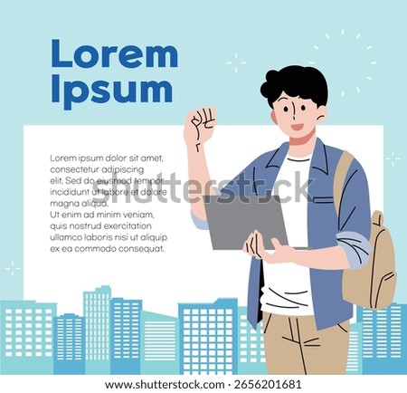 Blue background, college student supporters poster.
