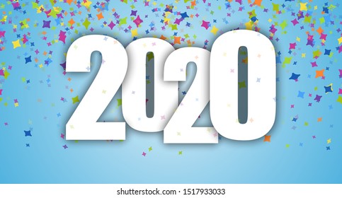 blue background with colored confetti for New Year party 2020