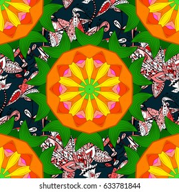Blue background. Colored mandalas element. Vector illustration.
