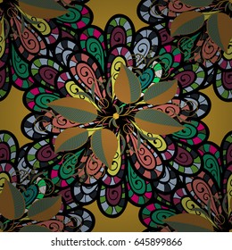Blue background with colored ornament mandala, based on ancient greek and islamic ornaments. For wedding invitation, book cover or flyer.