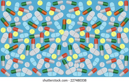 Blue background with colored pills for website  