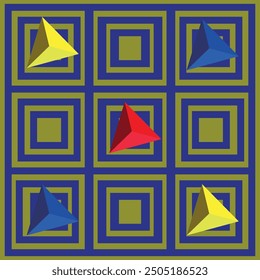 Blue background with colored three-D effect triangles