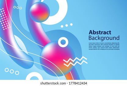 Blue background with colorful fluid graphic shape background design. Graphic design element.