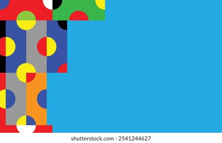 blue background colorful puzzle connected circles