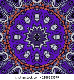 Blue background with colorful symmetrical pattern, Indian pattern, oriental pattern